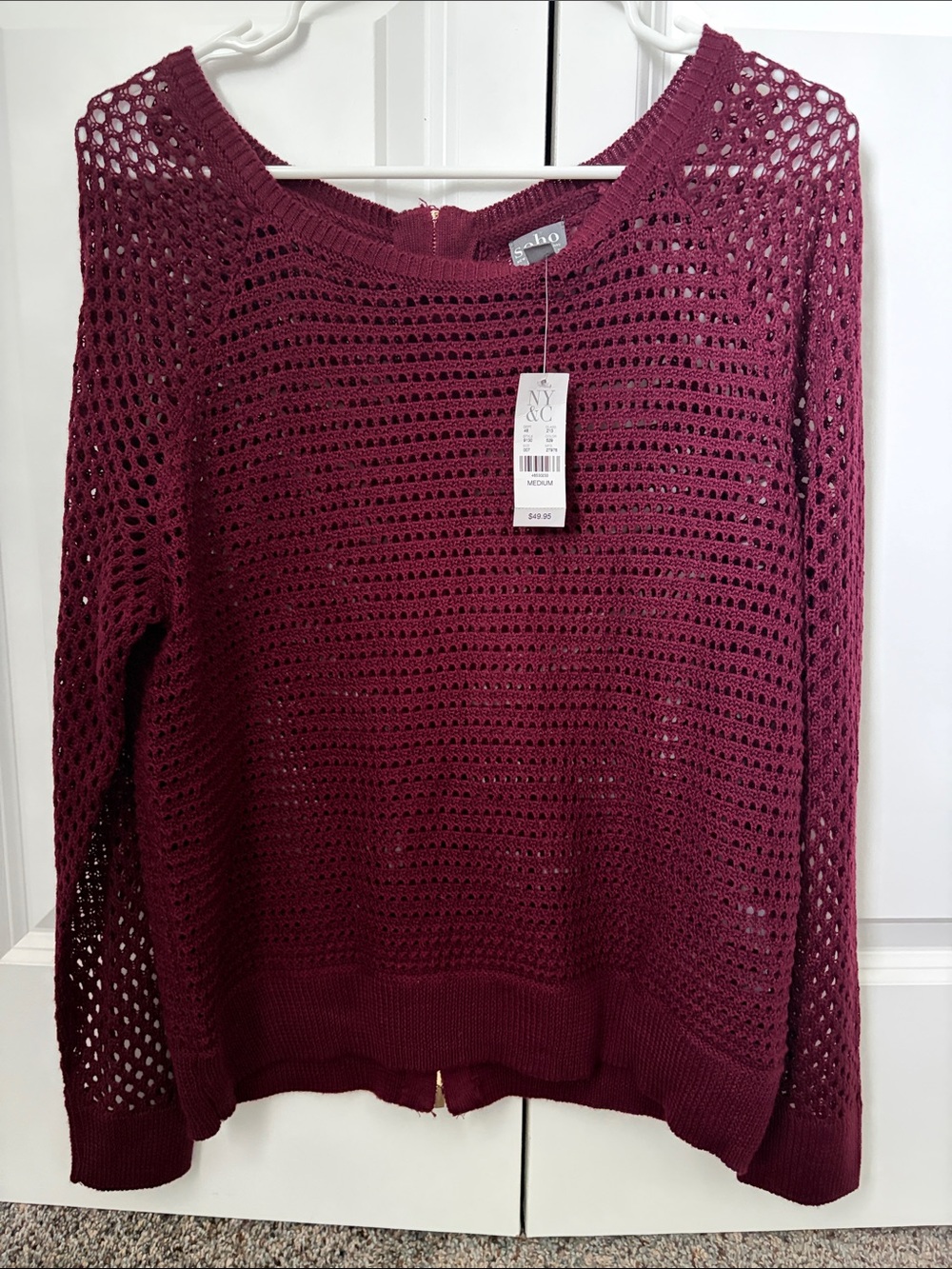 Soho Open-Knit Crewneck Sweater - Burgundy